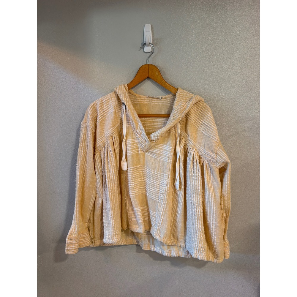 We The Free Hooded Top Women XS Yellow Striped Boho Beach Oversized Pullover